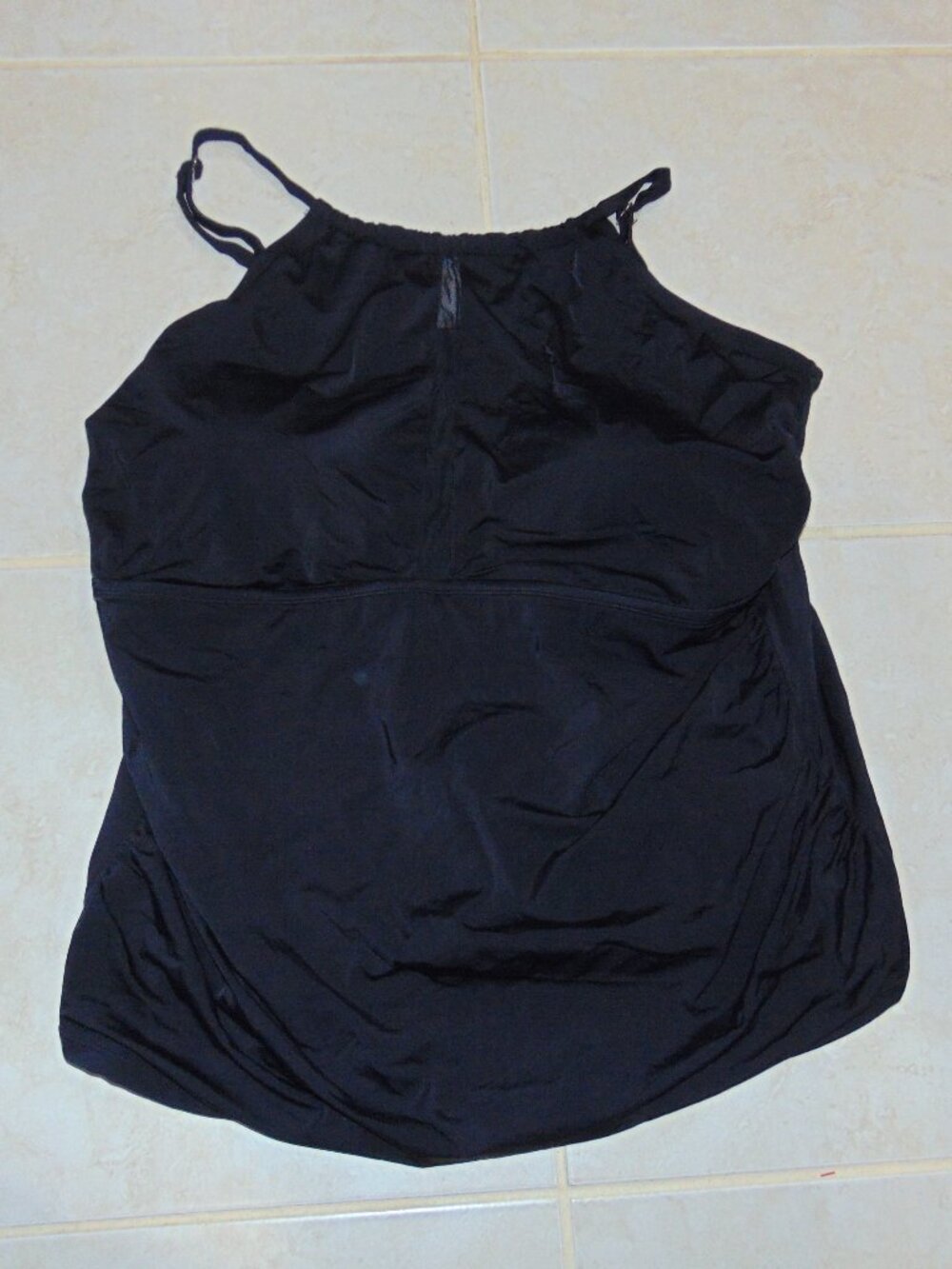 Boutique + Women Tankini Top Pluse Size 3X Black Nylon Strap Paded Built in Bra